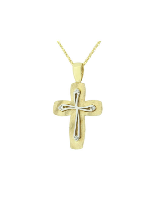 Metron Gold Women's Cross in Yellow and White Gold K14 with Zirconia ST0366