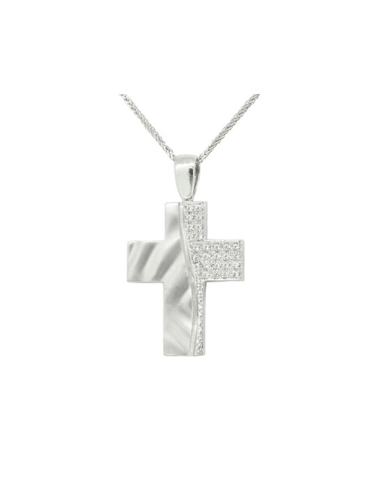 14K White Gold Metron Gold Women's Cross with Zirconia ST0002