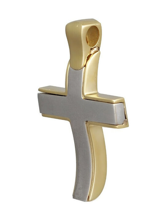 14K yellow and white gold baptismal cross with matte white gold detail(ST001155) 1344Δ