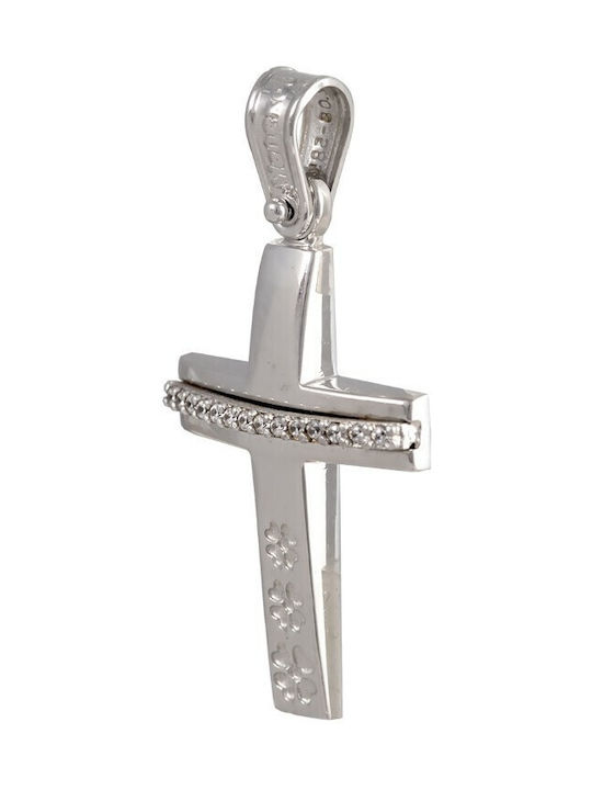 Baptismal cross in white gold 14K, with white cubic zirconia (ΣΤ001197)