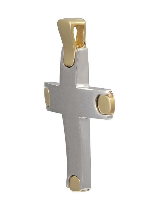 Baptismal cross male made of yellow and white gold 14K in matte shades (ΣΤ001159) 1312A