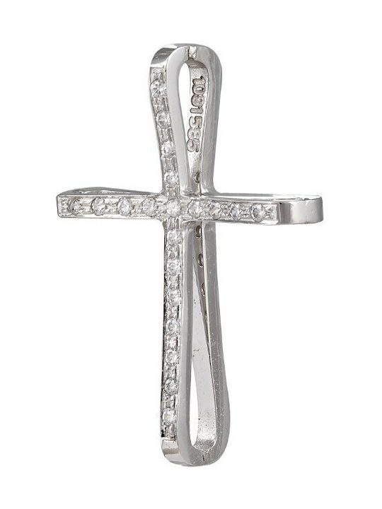 Women's baptismal cross in white gold 14K, with white cubic zirconia (ST001427)* 1303Λ