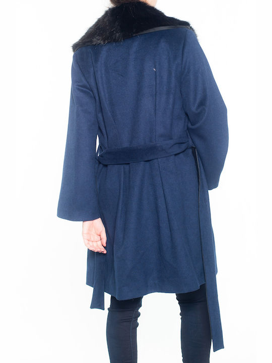 Frauen Blau Jacke mit Pelzdetails