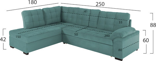 Jade Γωνιακός Καναπές Κρεβάτι Βελούδινος Jade Γωνιακός Καναπές Κρεβάτι Βελούδινος