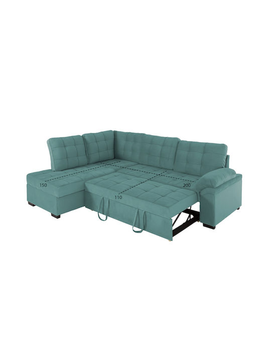 Jade Corner Couch Bed with Left Corner Velvet Green 250x180x88 cm