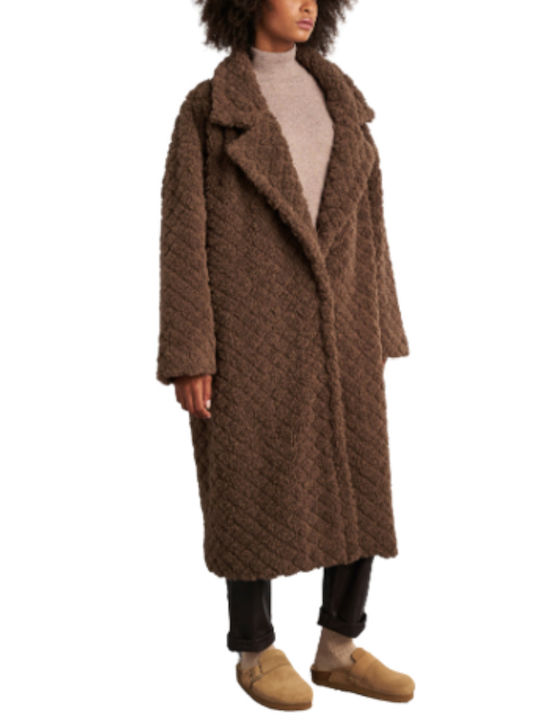 Black & Black Women's Midi Coat with Buttons Brown