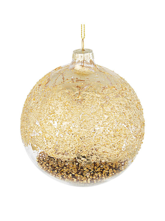 Christmas Tree Ornament Glass Ball Transparent with Gold Leaf 10cm (Set of 4)