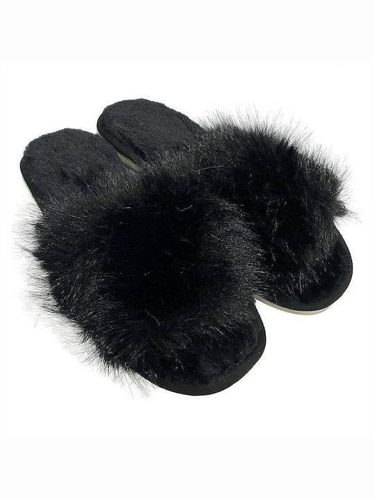 Ustyle Women's Slippers with Fur Black