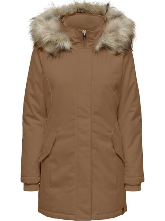 Lang Damen Parka Jacke für Winter Braun