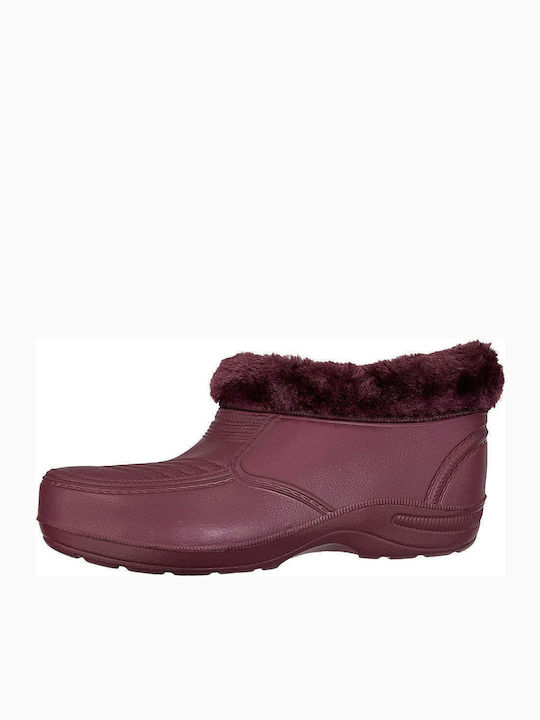 Women's Fur Lined Short Wellies Burgundy