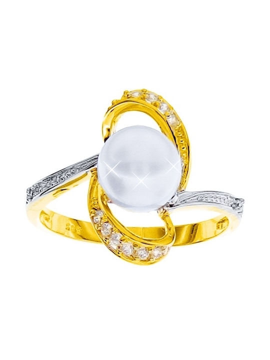 Xrisokosmima Damen Ring mit Perlen aus Gold 14K