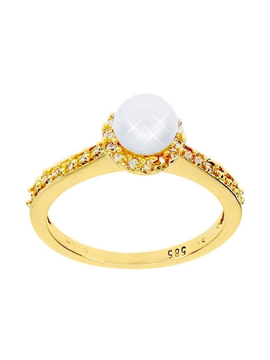 Xrisokosmima Damen Ring mit Perlen aus Gold 14K