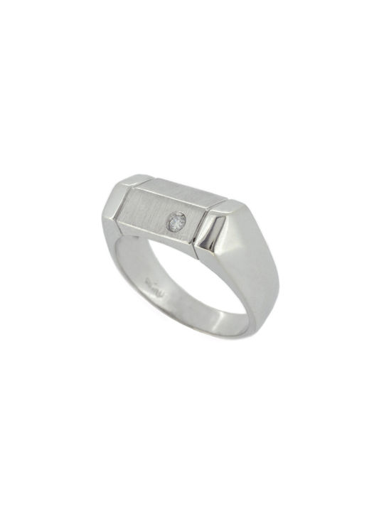 Men's White Gold Ring with Zircon 14K