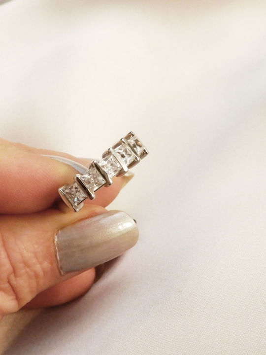 Polytimo Women's Half Eternity Band with Zircon in 14K White Gold