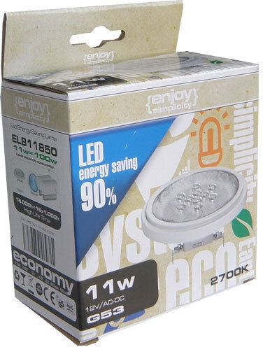 Elvhx LED Bulb 11W 111mm for Socket G53 and Shape AR111 Warm White 850lm