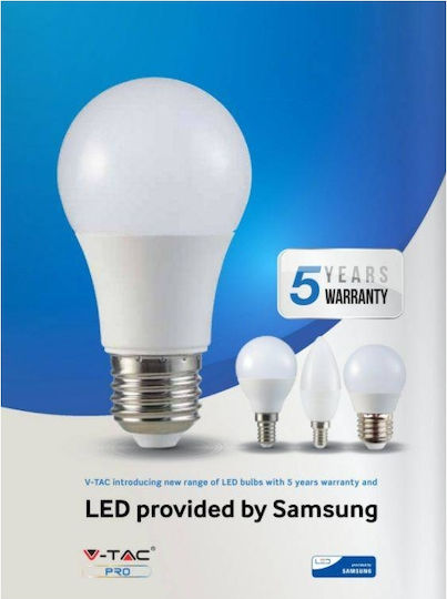 V-TAC VT-265 LED Bulb 6.5W 104mm for Socket E27 and Shape A60 Natural White 806lm
