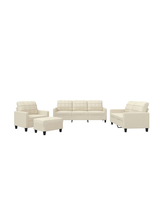 Living Room Furniture Set 3-Seater & 2-Seater & Armchair & Stool Beige
