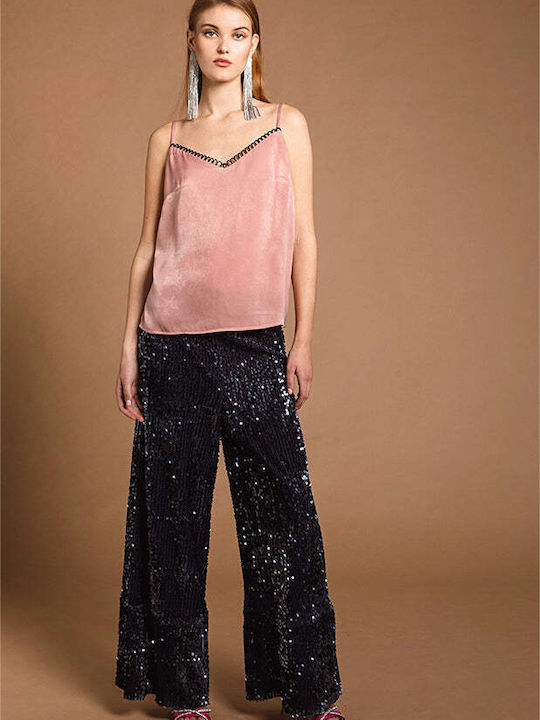 Women's Blouse Velvet with Straps Pink