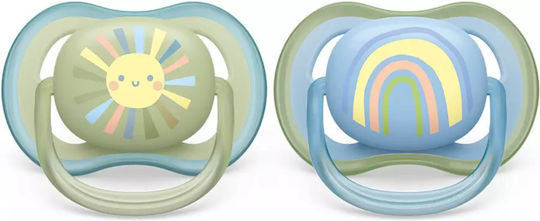 Philips Ultra Air Pacifiers Silicone Sun/Rainbow - Green/Light Blue for 0-6 months 2pcs