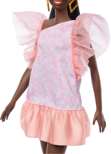 Barbie Fashionistas Doll Fashionistas #216 With Tall Body, Black Straight Hair & Peach Dress for 3+ years+ Years 29cm