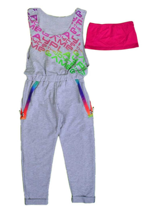 Joyce Kids Fabric Jumpsuit Gray Ολόσωμη Φόρμα Με Μπουστάκι