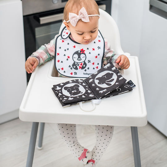 Babyono I Eat And I Grow Bavetă material textil cu autocolant & Buzunar Albastră pentru 3 m+