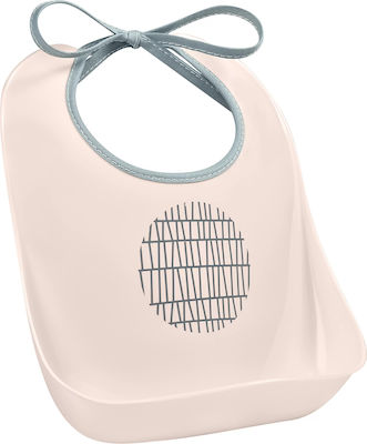 Beaba Pink Grid Waterproof Bib Plastic with Lace Band Pink