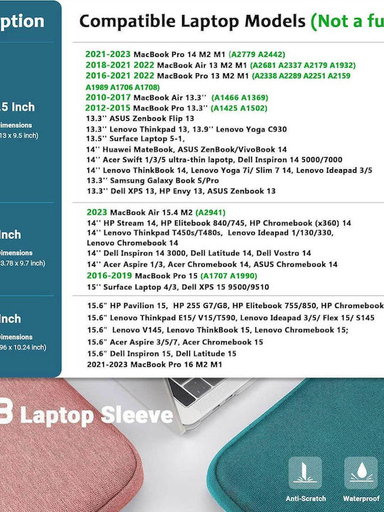 ZYB Αδιάβροχη Θήκη για Laptop 13" σε Ροζ χρώμα 1000-42210107