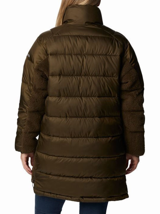 Columbia Leadbetter Μακρύ Γυναικείο Puffer Μπουφάν για Χειμώνα Χακί