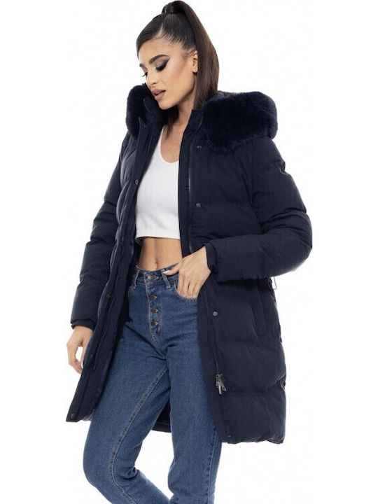 Κοντό Γυναικείο Puffer Μπουφάν για Χειμώνα Navy Μπλε