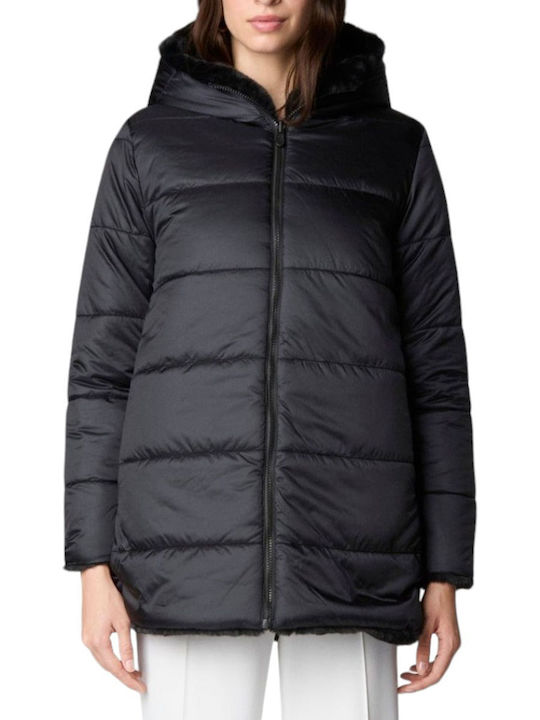 Save The Duck Women's Short Puffer Jacket Double Sided for Winter Black