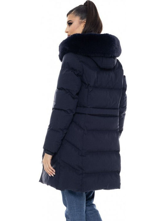 Κοντό Γυναικείο Puffer Μπουφάν για Χειμώνα Navy Μπλε