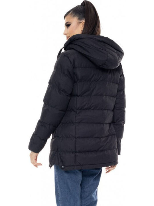 Kurz Damen Puffer Jacke für Winter Schwarz