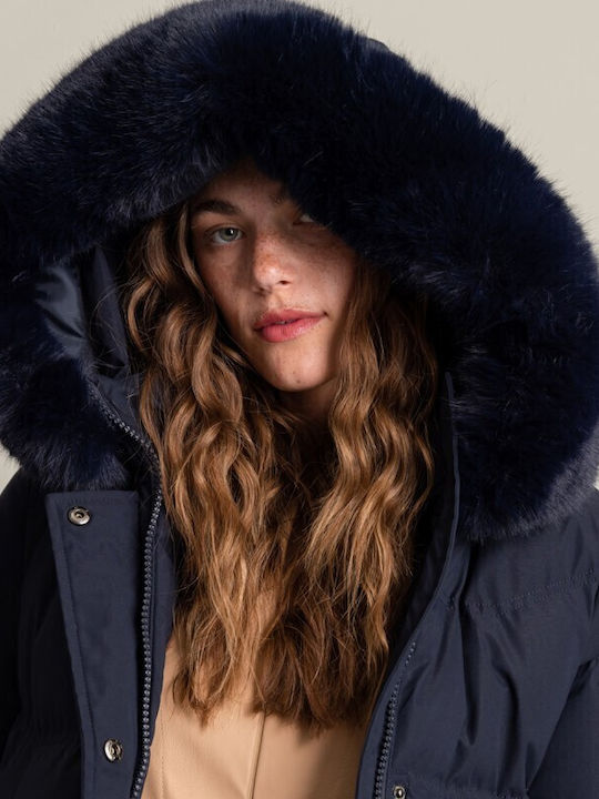 Κοντό Γυναικείο Puffer Μπουφάν για Χειμώνα Navy Μπλε
