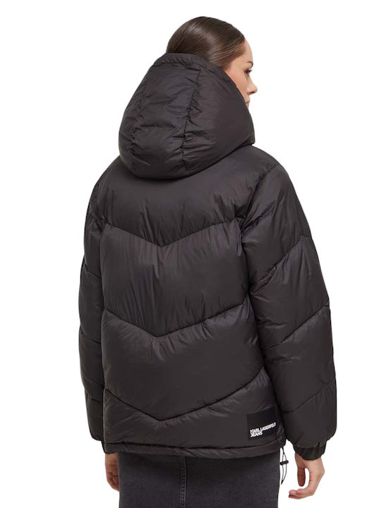 Karl Lagerfeld Women's Short Puffer Jacket for Winter Black