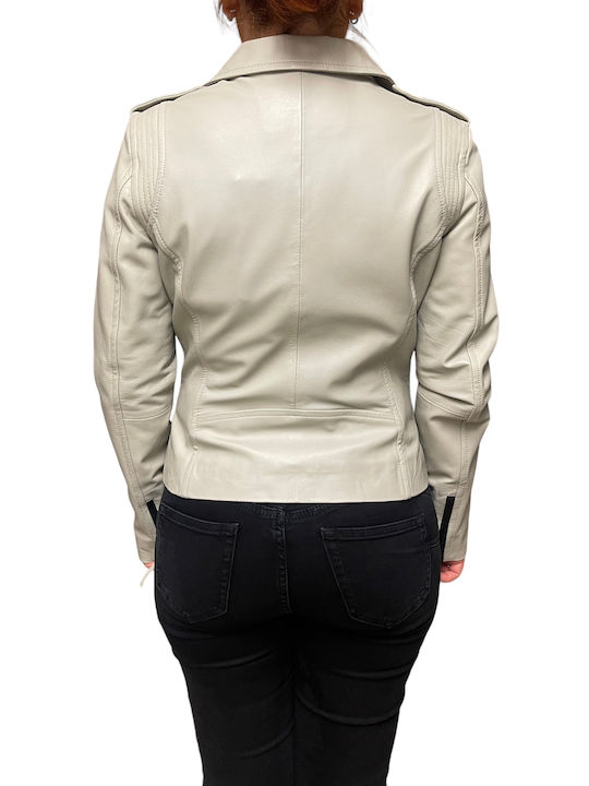 MARKOS LEATHER Women's Short Lifestyle Leather Jacket for Winter White