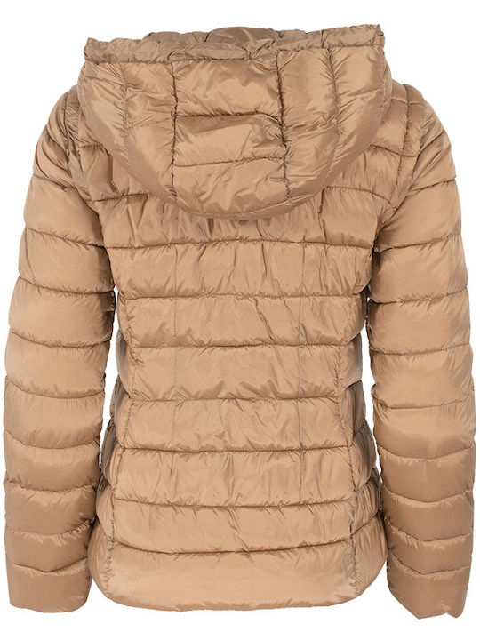 IBlues Women's Short Puffer Jacket for Winter with Hood Brown