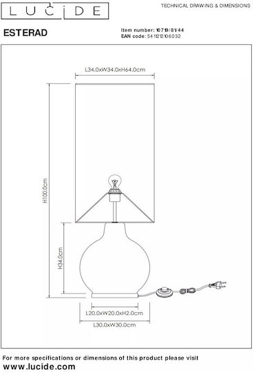Lucide Lightning Lampa de podea Î100xL34cm. cu Soclu pentru Bec E27 Galben