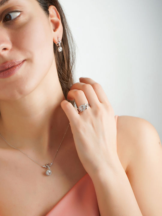 Kiriakos Gofas Set with Necklace , Earrings & Ring from White Gold 14K with Stones