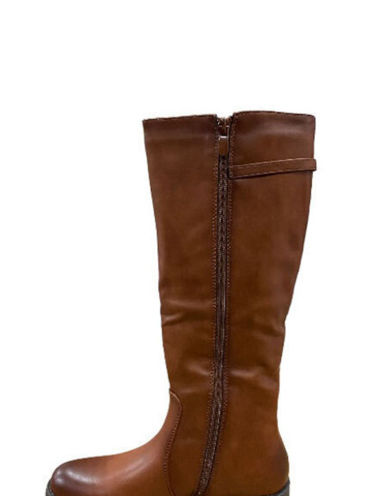 Super Mode Leather Women's Boots with Zipper Tabac Brown