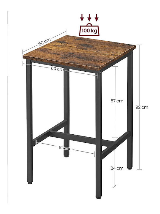 Square Table Bar Wooden with Metal Frame Metallic 60x60x92cm