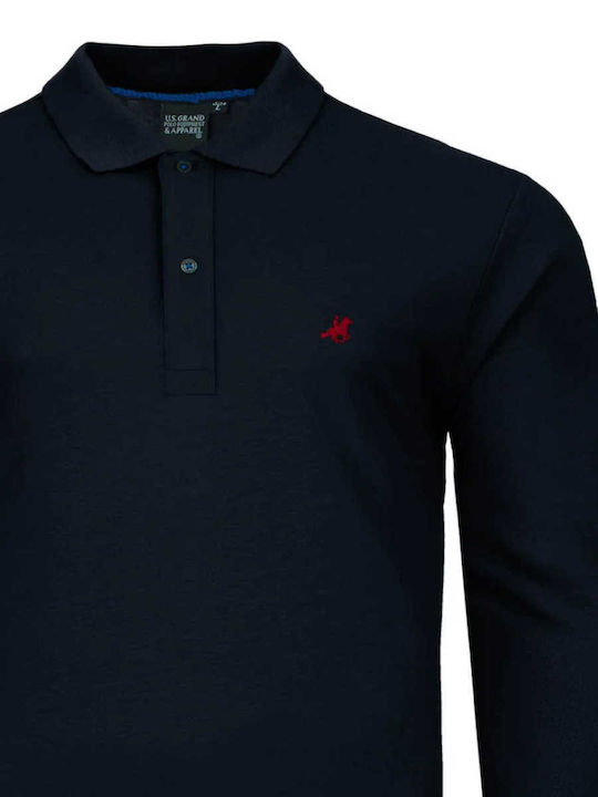 U.S.Grand Polo Club Men's Long Sleeve Blouse Polo Navy Blue