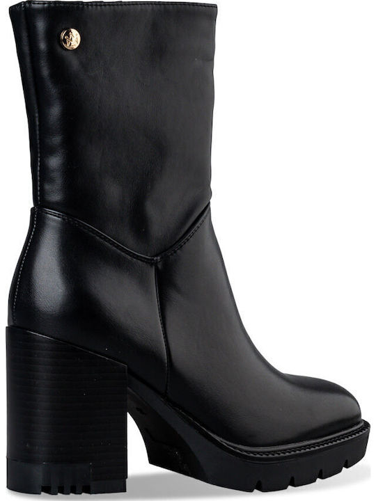 Ghete Dama Ankle Boots Cu Toc Înalt Negre