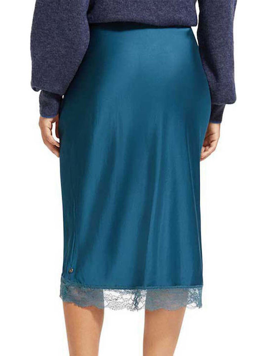 Satin High-waisted Midi Skirt Blue