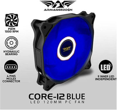 Armaggeddon CORE12-B Case Fan 120mm με Μπλε Φωτισμό και Σύνδεση 4-Pin Molex