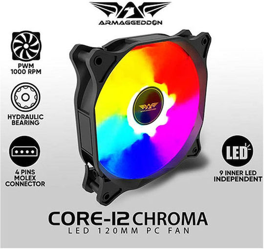 Armaggeddon Chroma Saber Вентилатор за Кутия 120мм (900об/мин / 38cfm) с RGB Осветление и Свързване 4-пинов Молекс