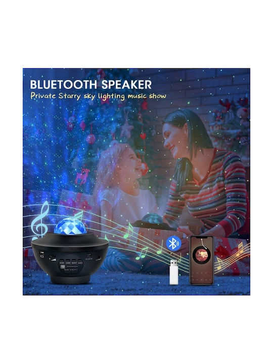 Led Περιστρεφόμενο Παιδικό Φωτιστικό Projector με Προβολή Αστεριών με Εναλλαγές Χρωματισμών Μαύρο 16x16x11εκ.
