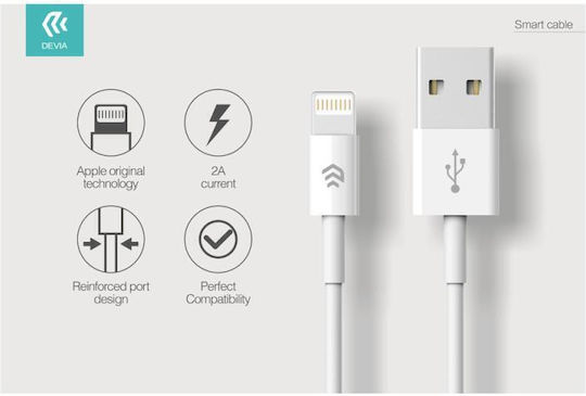 Devia USB-A to Lightning Cable Λευκό 1m (DVCB-986650)