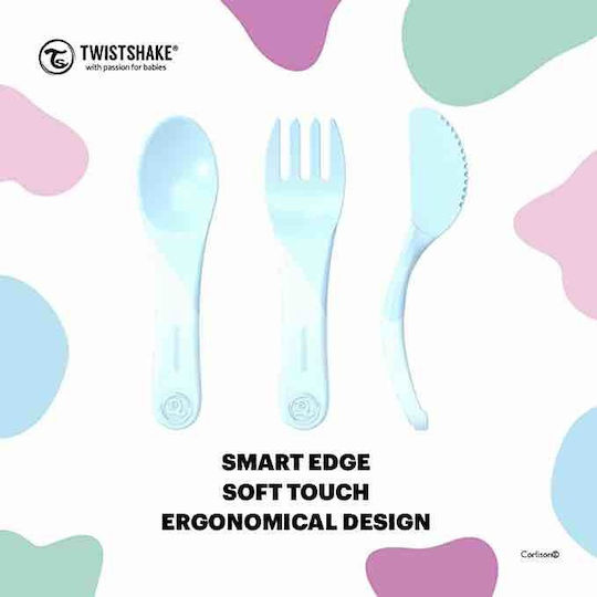 Twistshake Feeding Set Educational Set Spoon Knife Fork 6m+ Paste made of Plastic with Non-Slip Base Light Blue 3pcs for 6+ months