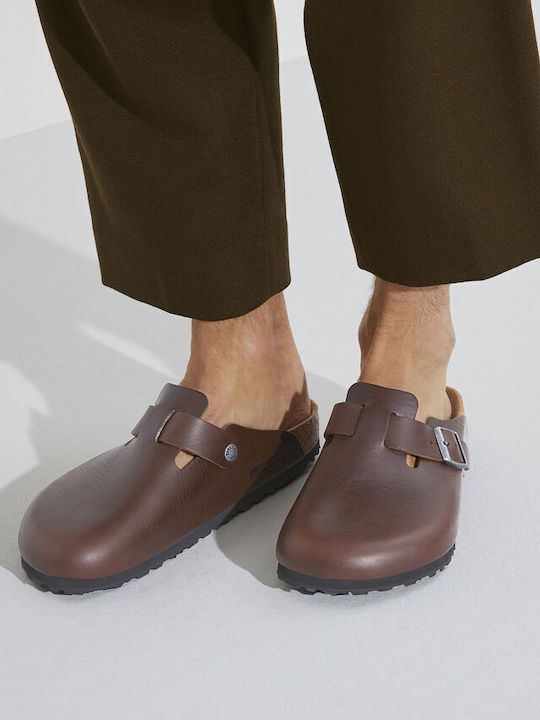 Birkenstock Boston Papuci bărbați iarna din piele Maro